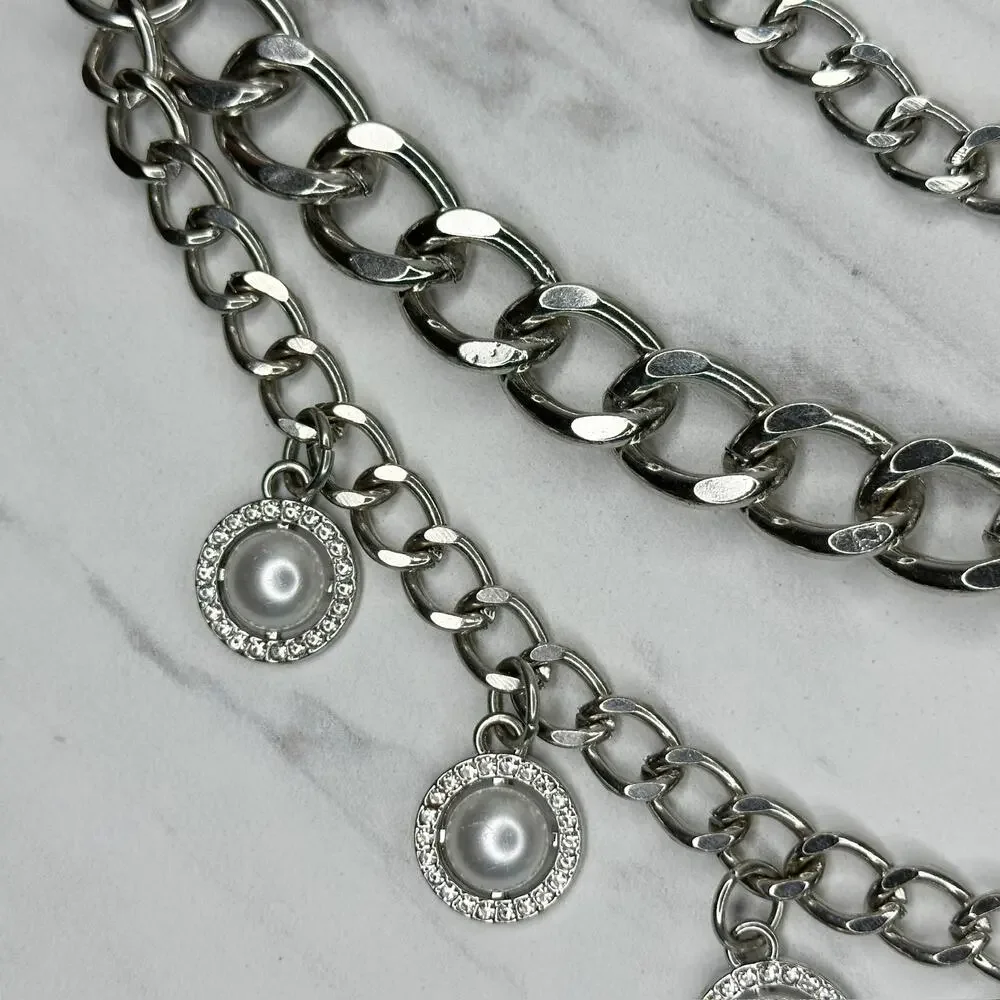 Steve Madden Rhinestone Faux Pearl Chain Belt OS ✨